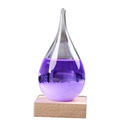 Transparent Droplet Storm Glass with Wooden Bass Home Barometer Bottle Office Decor