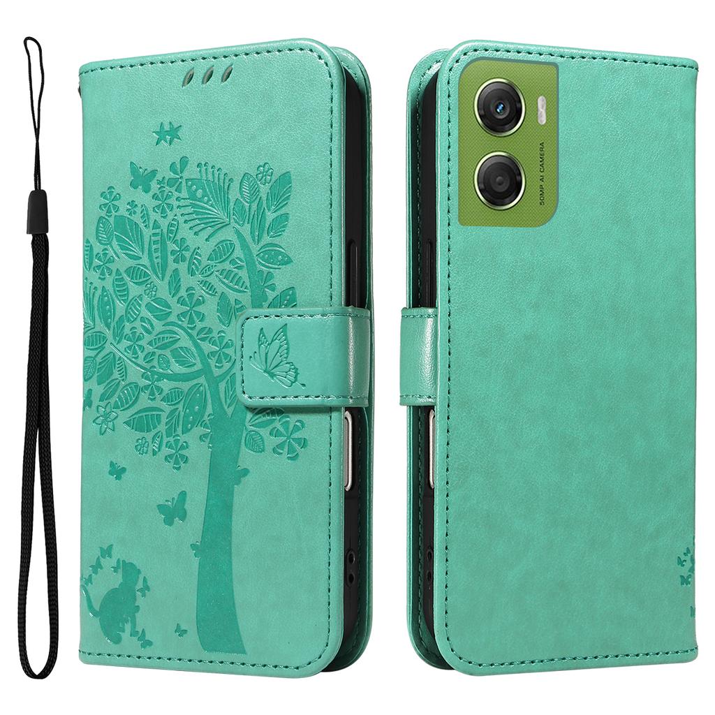For Motorola Moto G06 4G Phone Case with Stand Cat Tree Pattern Leather Wallet Mobile Cover