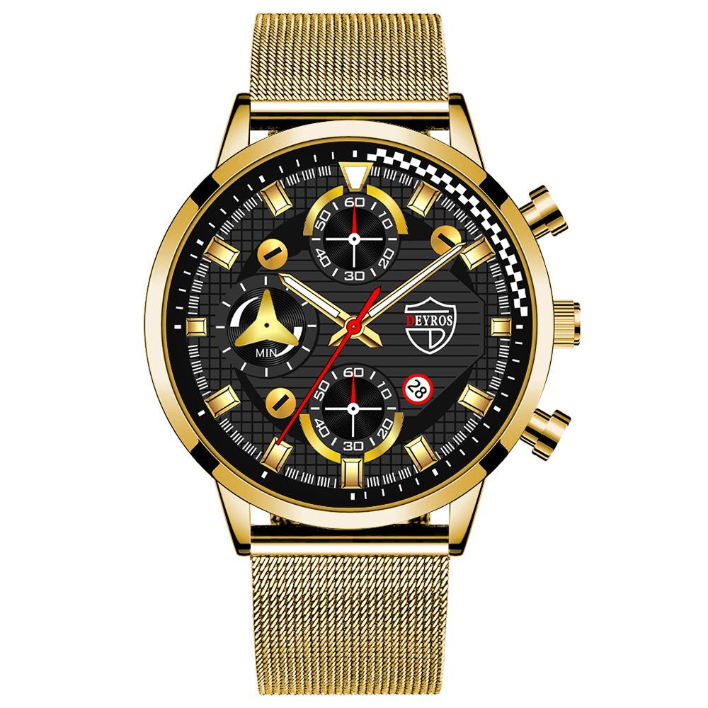 Steel Belt Watch Men'S Trend Fashion Quartz Watch Calendar Luminous