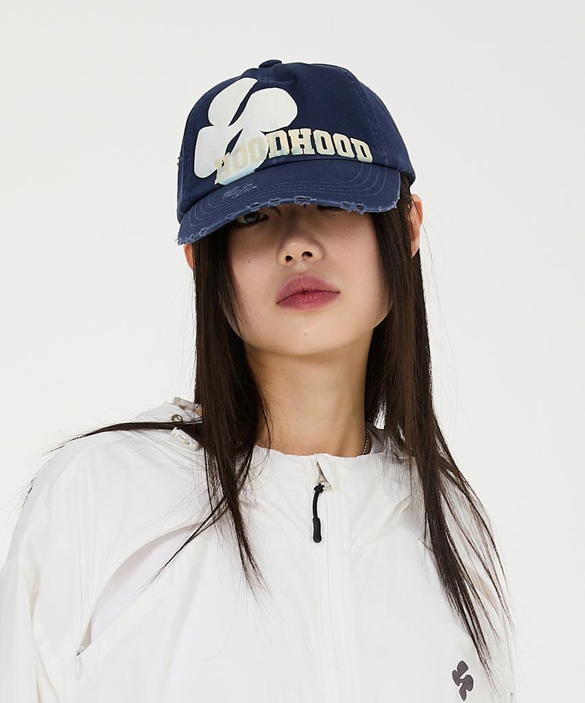 HOODHOOD Multi Logo Distressed Ball Cap Navy