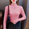 Apricot Lace Trim Slim Fit Sweater - Women's Half High Neck, Long Sleeve Knit Top for Spring & Autumn