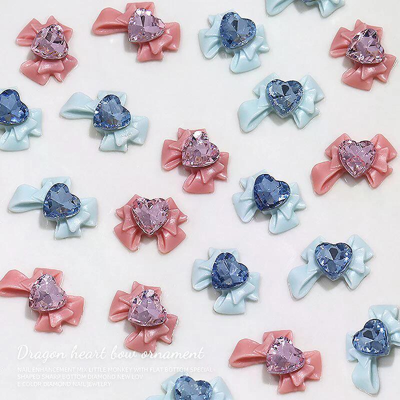 10 stuks 3D Hars Strikjes Nagelbedels met Roze Lint Strik Strass, Sieraden Onderdelen voor Manicure Decoratie DIY Salon Accessoire Cadeau
