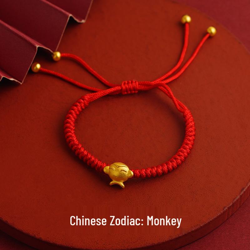 Long-lasting Sand Gold Zodiac Red Rope Bracelet - Chinese Style Couples & Besties Dragon Year Accessory