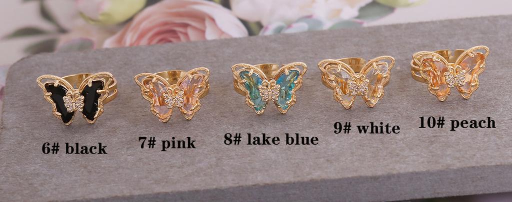 New European American Multicolor Three Dimensional Butterfly Ring Ladies Stylish Jewelry Personality Trend Hand Accessories