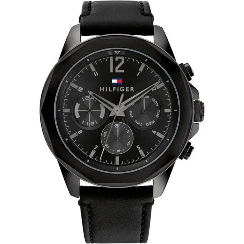 Tommy Hilfiger Men s Multifunction Watch All Black Leather Strap 1792062 чёрный