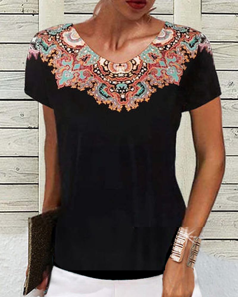 

Винтажная женская футболка, новинка 2023 года, топы с 3d принтом, повседневная блузка в этническом стиле в этническом стиле, летние футболки с круглым вырезом, женская одежда больших размеров