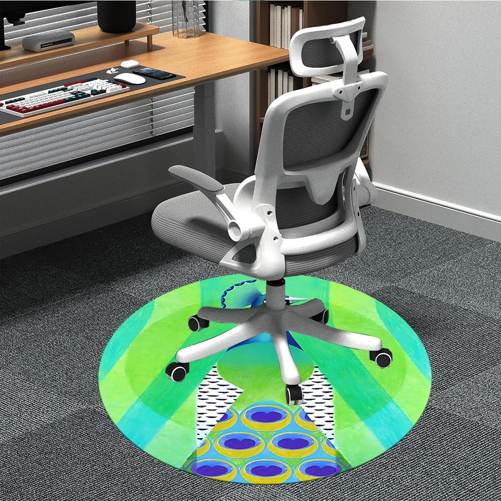 

1PC Peacock Feathers Office Round Area Rug, Indoor Mat Suitable ForOffice, Under Office Chairs Bedroom Living Room Home Decor, Room Deco, D098 80cm by 80cm