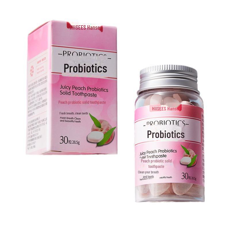 Hanser Peach Probiotic Solid Toothpaste Tablets – Cleans Mouth & Freshens Breath.