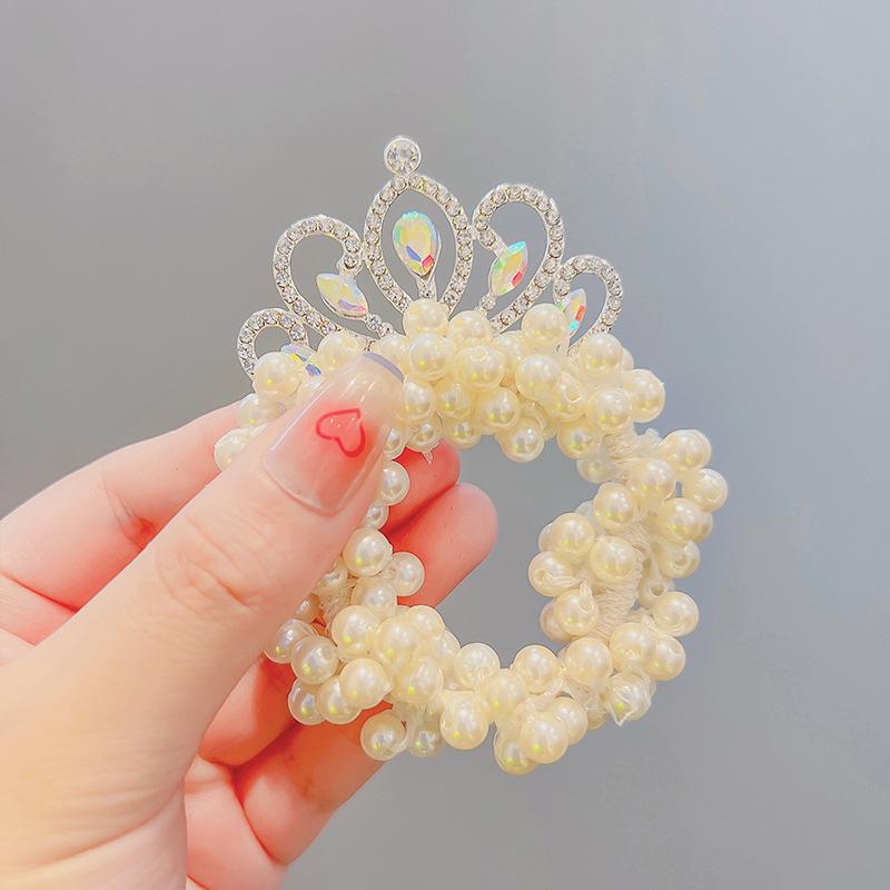 Kids Cute Elastic Hair Bands Princess Pearl Crown  Children Hair Ties Girls Hair Accessories Baby Headwear