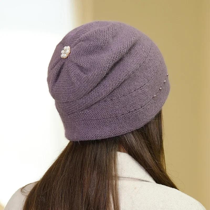 Fashion New Arrival Pearl Knitted Hat for Women Winter Warm Beanies Casual Cap Solid Color Knitted Beanie