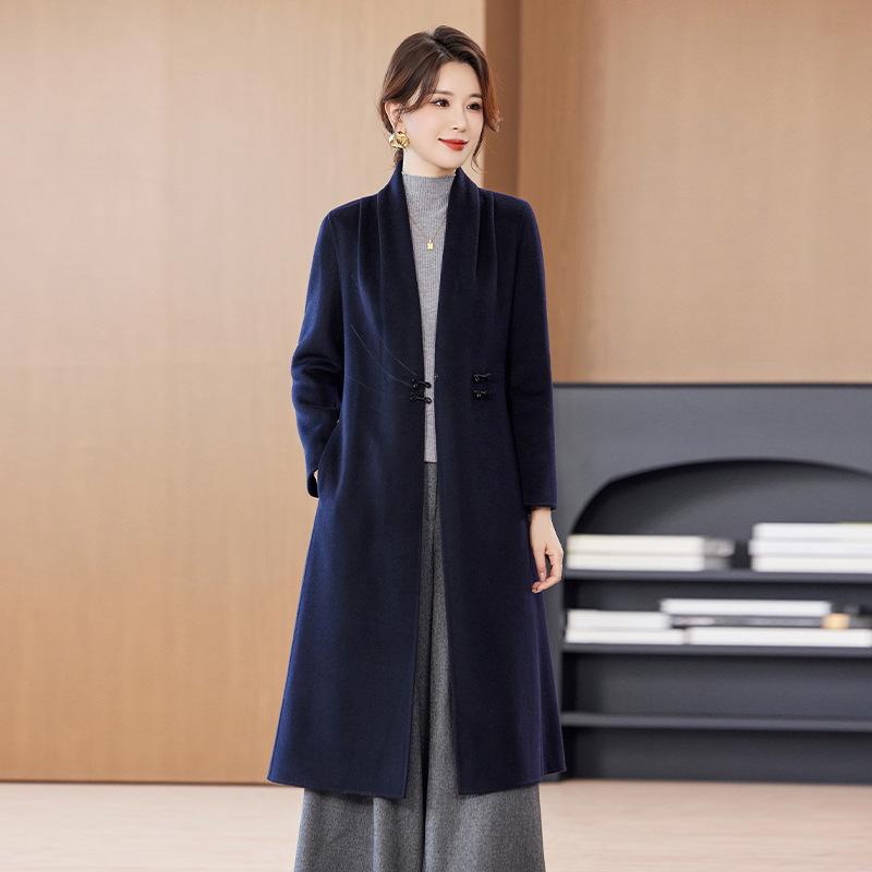 

Роскошное женское двустороннее шерстяное пальто средней длины, Осень/Зима 2025, приталенная профессиональная рабочая одежда. M темно-синий