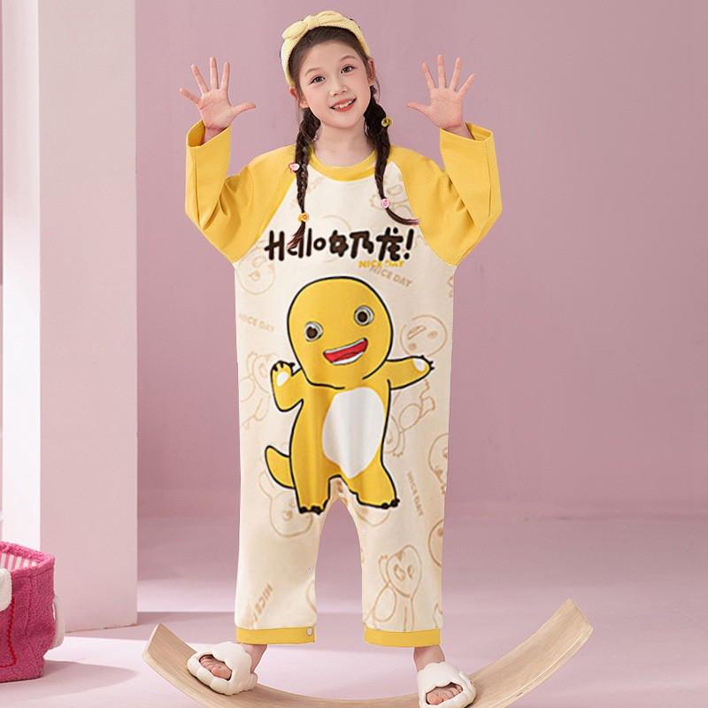 Girls Cotton Pajama Set Long Sleeve One-Piece Sleepwear Collection Cartoon Animal Print Kids Nightwear 3-8 Years