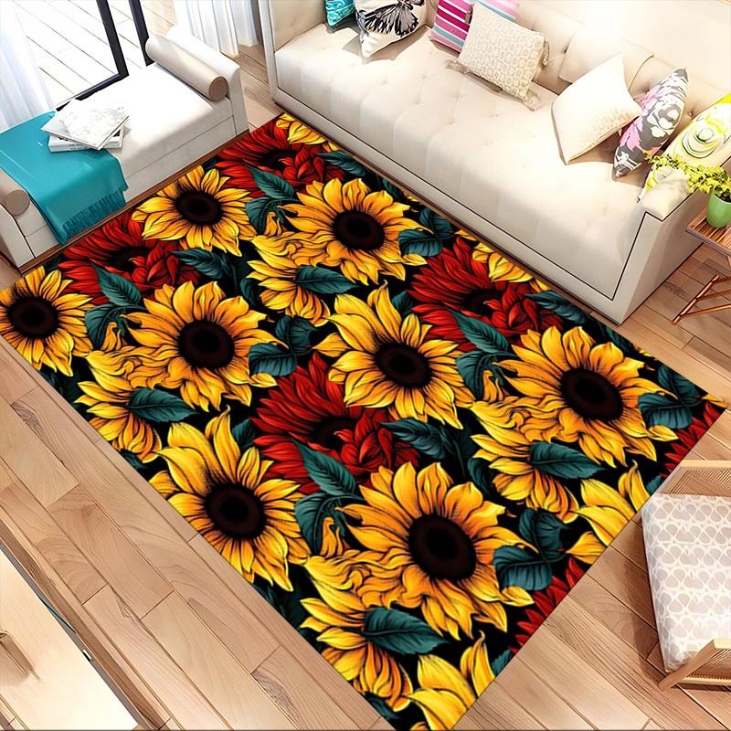1pc Sunflower Pattern Themed Rug for Home Decor, Non-slip Office Carpet, Chair Mat, Outdoor Mat, Christmas and Halloween Gifts-0731162