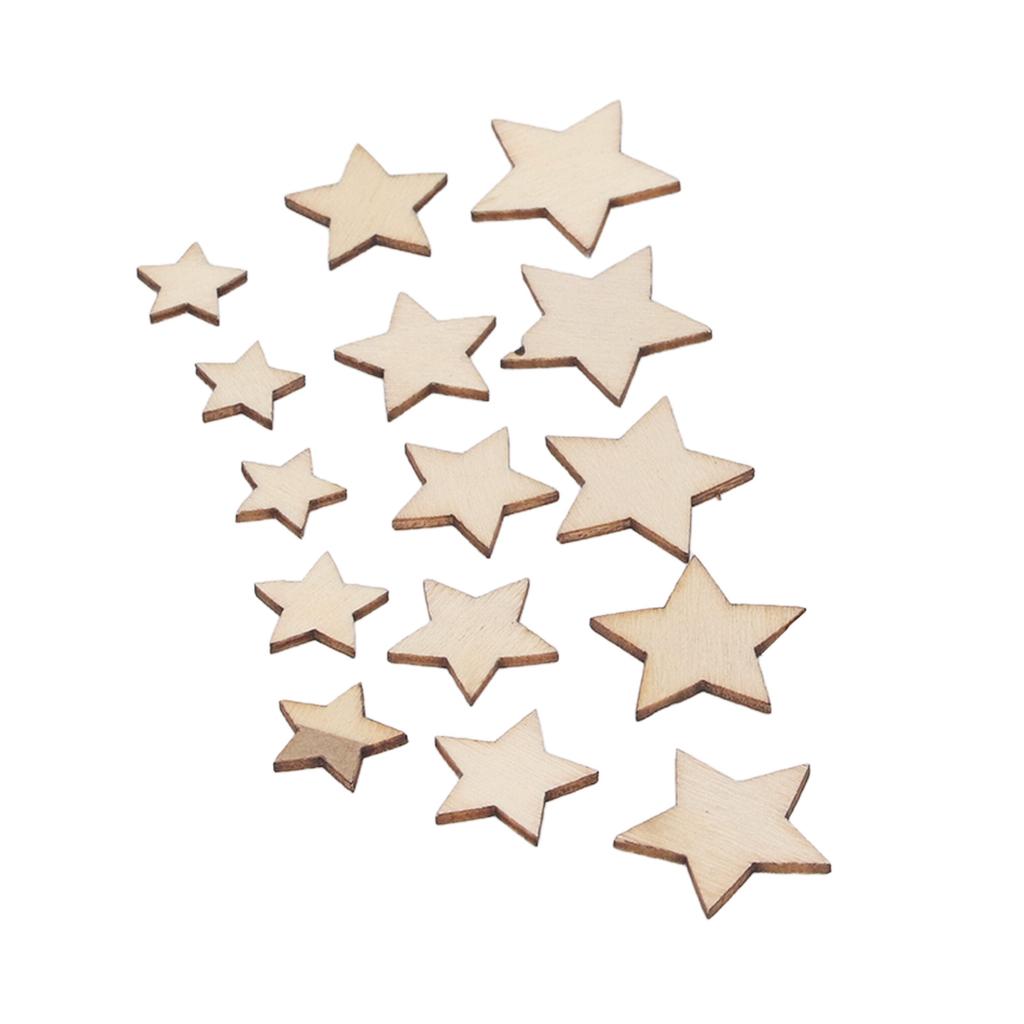 200pcs Unfinished Wood Star Cutouts 10/12/15/20mm DIY Crafts Blank Wooden Pieces Stars Ornaments for Wedding Party