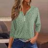 Women's Casual V-Neck Leopard Print 3/4 Sleeve Button T-Shirt Top