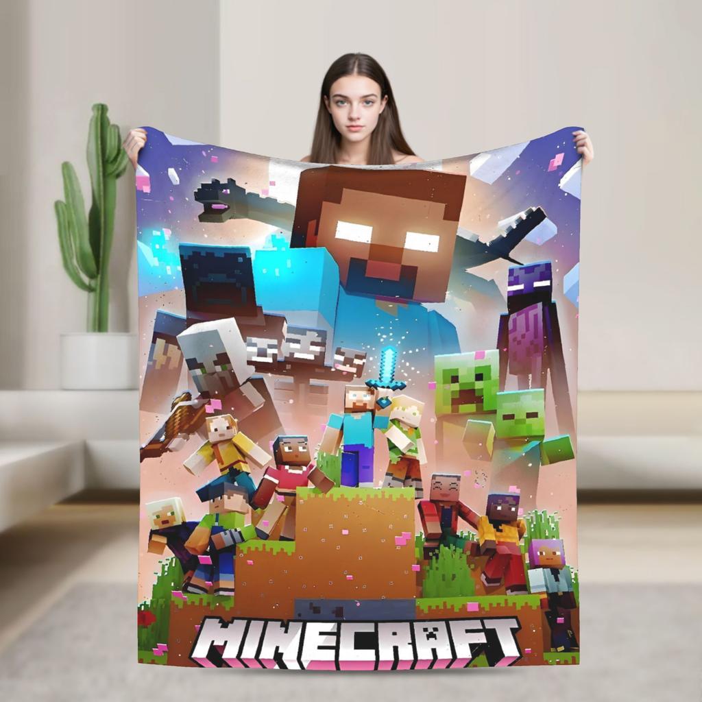 Super Soft Plush Bedding Throws Cartoon Mines Pixels Game  Blankets  For Couch Bed Camping Flannel Bedspread Bed Cover