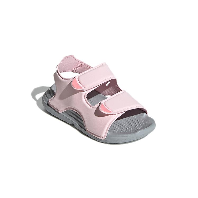 adidas Swim Synthetic Leather Slip Resistant Anti Kick Cushioning Low Top Toddler Shoes Pink Gray FY8065
