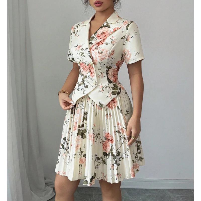 

2025 Spring/Autumn Women s Floral Print Blazer and Skirt Set S белый