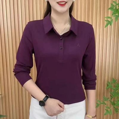 2026 Fall POLO Collar Solid Color Versatile Women's Long Sleeve Fashion Top