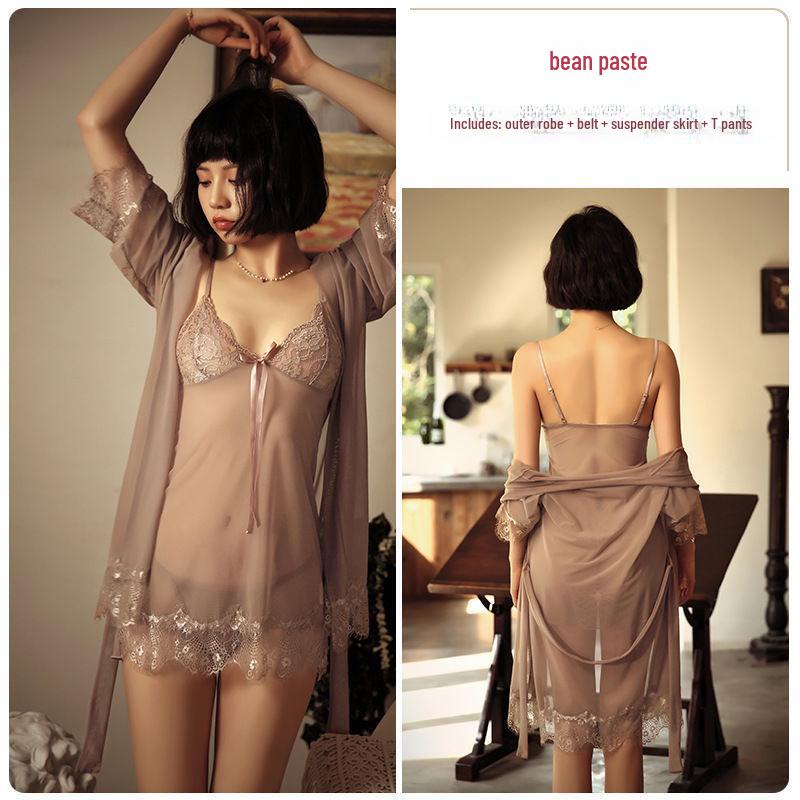 

Летняя женская ночная рубашка: Пижама из ледяного шелка с кружевом Falling Rabbit One Size