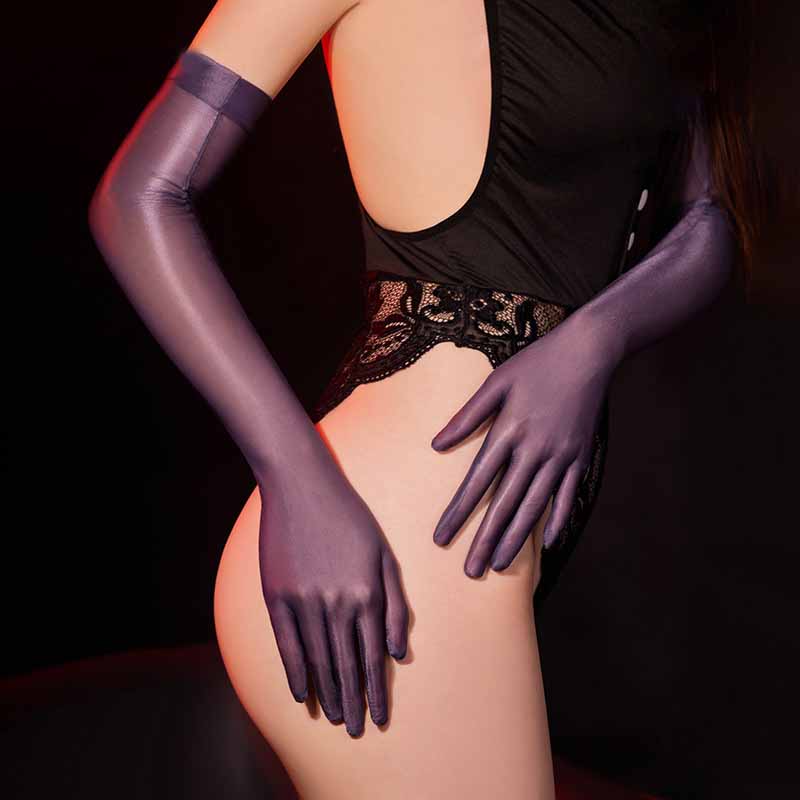 

Sexy Ultra-Thin Glossy Gloves Women Transparent Elastic Long Tight Mittens Female Party Club Five-Finger Gloves Erotic Accessory One Size