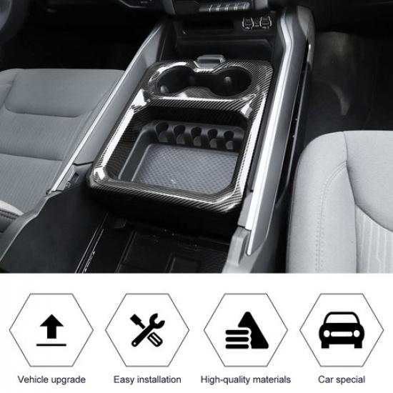 Central Water Cup Holder Panel Cover Trim for Dodge Ram 1500 + Carbon Fiber