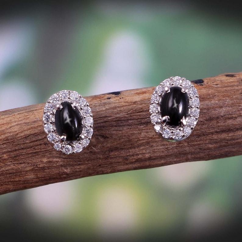 Black Star Sapphire Stud Earrings Minimalist boho Earrings Vintage bridesmaid gift 925 Sterling Silver boho Stud Earring-Gifts for her