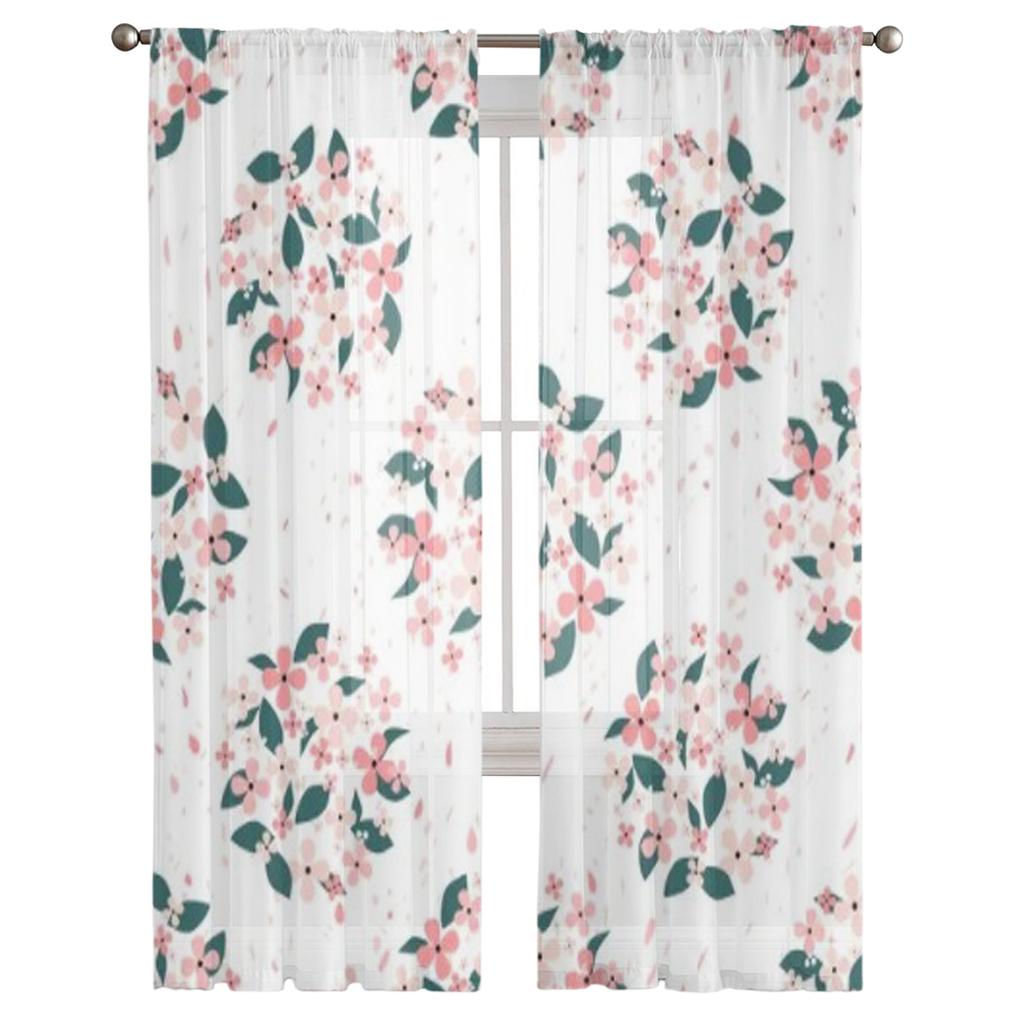 Różowe Kwiaty Zielone Liście Przezroczysta Zasłona Do Salonu Sypialni Woalowe Zasłony Na Okno Organzowe Zasłony Party Tiulowe Draperie