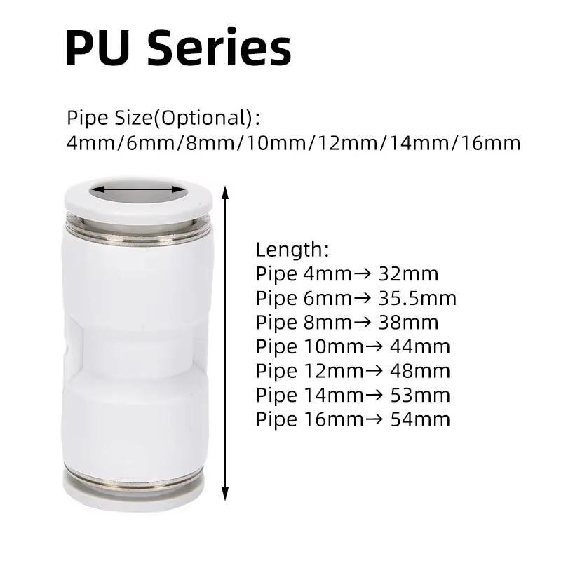 

PK/PU/PY/PV Series White Pneumatic Fittings Quick Connector Plastic Plug Connection Pipe Outer Diameter 4/6/8/10/12mm 16mm-6pcs