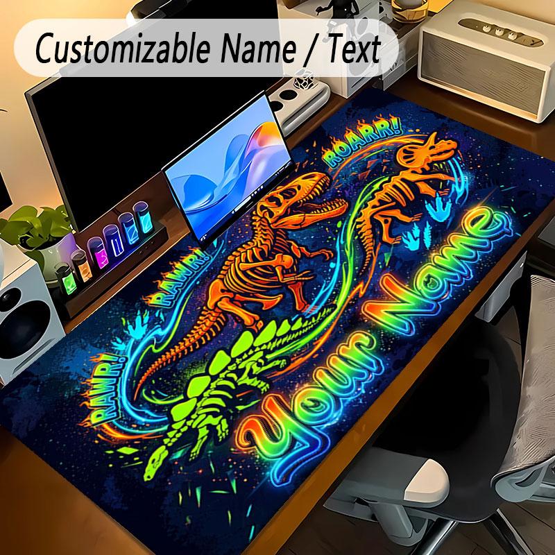 Personalizowana podkładka pod mysz z motywem dinozaura, z własnym tekstem imienia, antypoślizgowa podkładka na biurko dla laptopa, biura, pulpitu