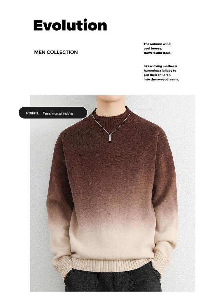 Men's Gradient Sweater, Half-High Collar, 2024 Autumn/Winter Trend, Soft & Fluffy Knit, Warm Base Layer