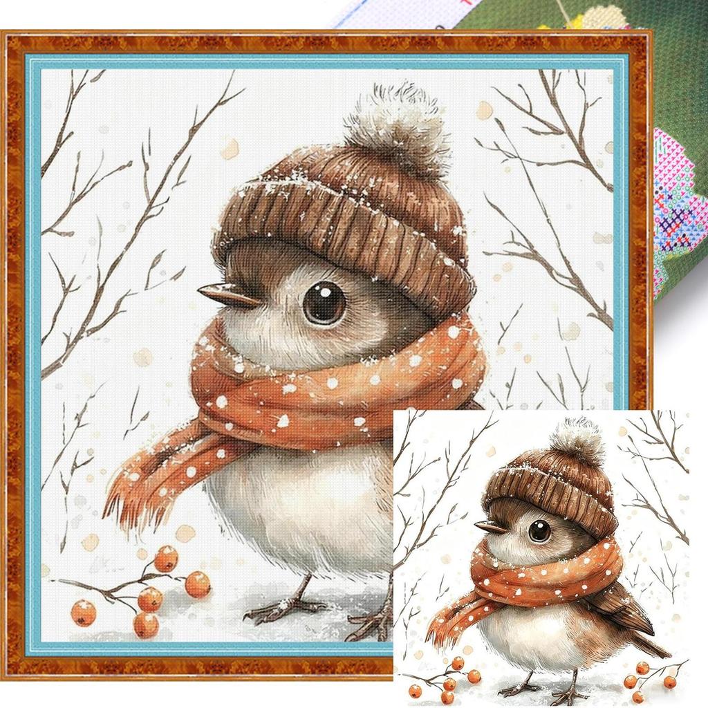 Winter Bird Printed Cross Stitch Kit 40x40cm DIY 11CT Embroidery Craft Set Decor