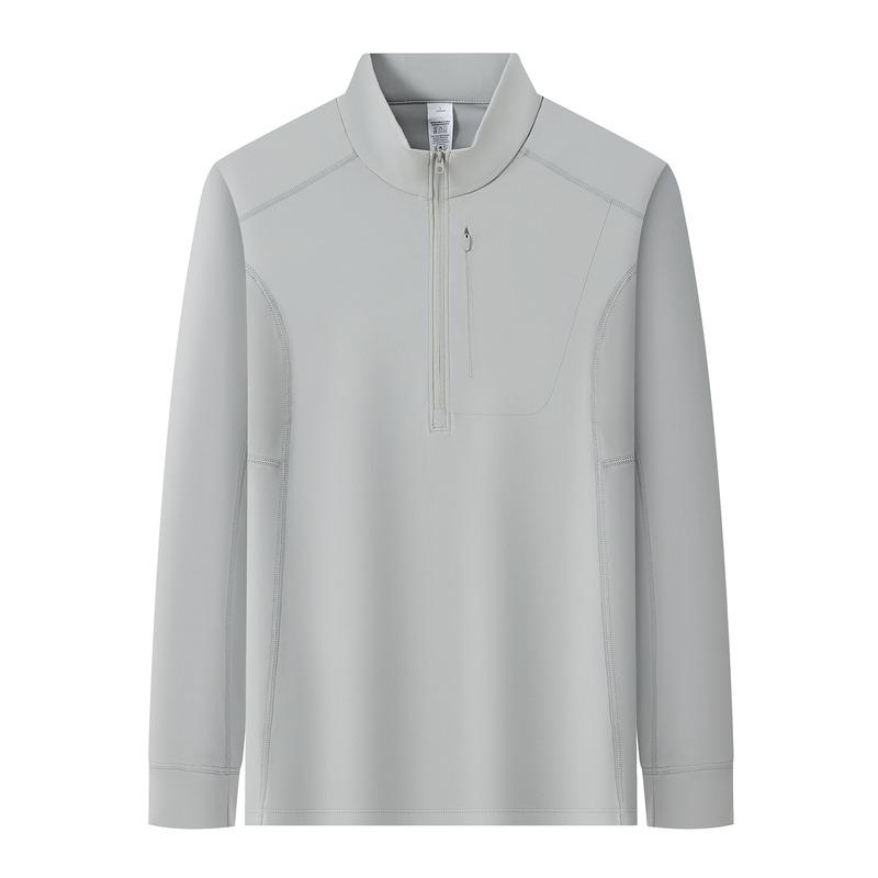 

Autumn Winter Stand-up Collar Sweatshirt Men s Long-sleeved Polo T-shirt Solid Outdoor Sports and Leisure Bottoming Shirt Top L сірий колір