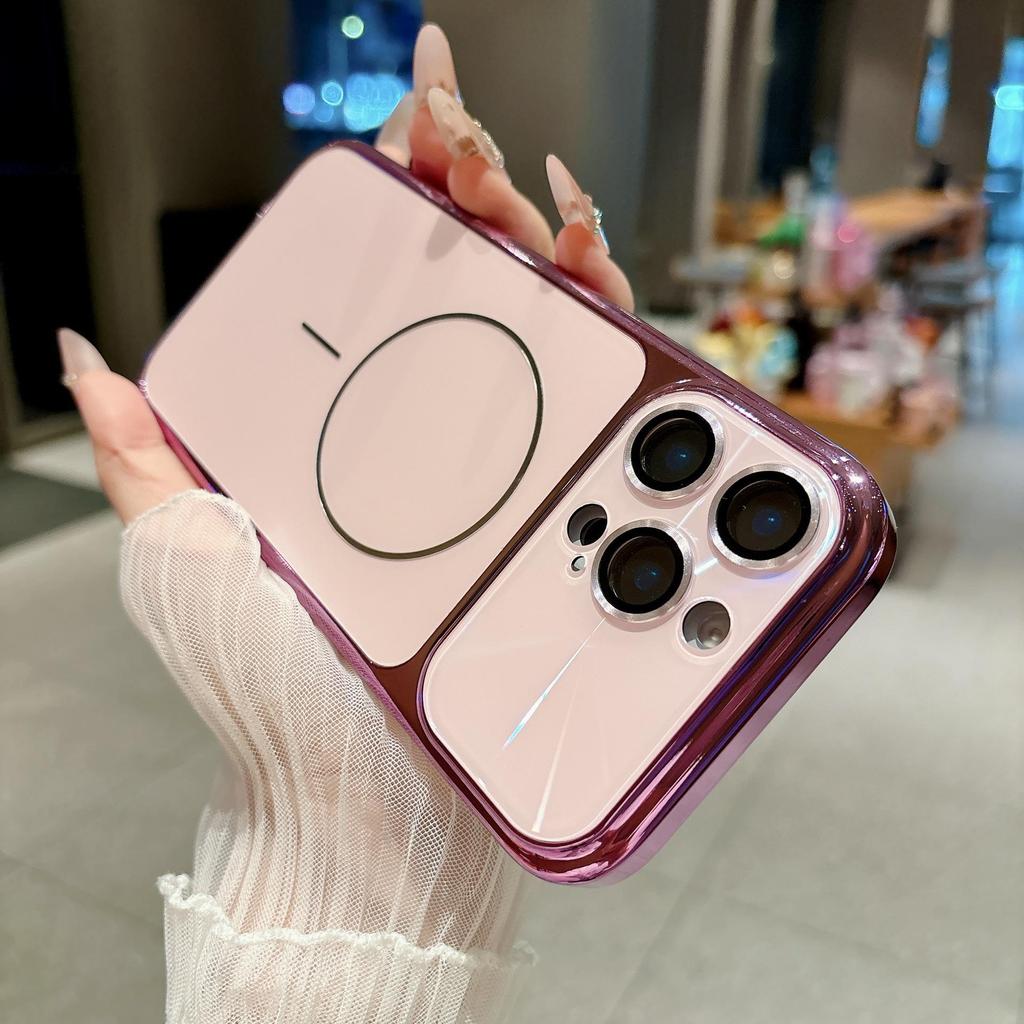 Electroplated Magnetic Thin Ring Case for iPhone 16 Pro Max with Lens Protective Film