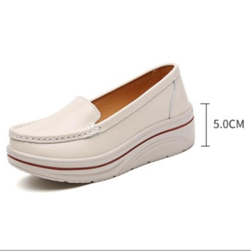 Women Fashion Platform Shoes Genuine Leather Casual Shoes Slip-on Loafers Breathable Walking Shoes 5 cm High