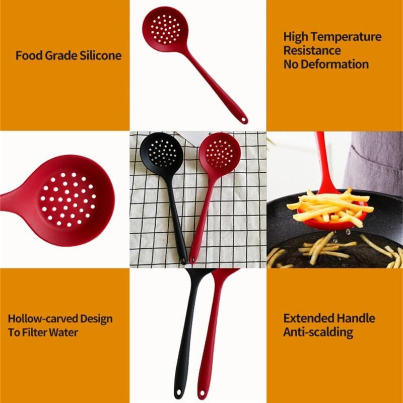 Set of 2 Kitchen Strainer Spoon Silicone Skimmer Slotted Spoon Strainer Ladle Strainer Spoon for Draining and Cooking