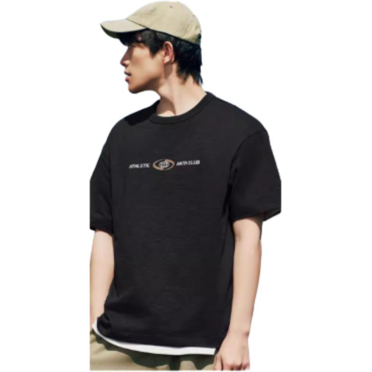 Anta Sports Lifestyle Series Letter Round Neck Breathable Versatile Loose Short Sleeve T-Shirt Men Tops Basic-Black 952528109-4