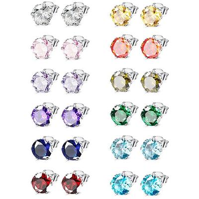 Huitan Simple Round Cubic Zirconia Stud Earrings for Women 12 Colors Available Daily Wear Fashion Versatile Jewelry  New
