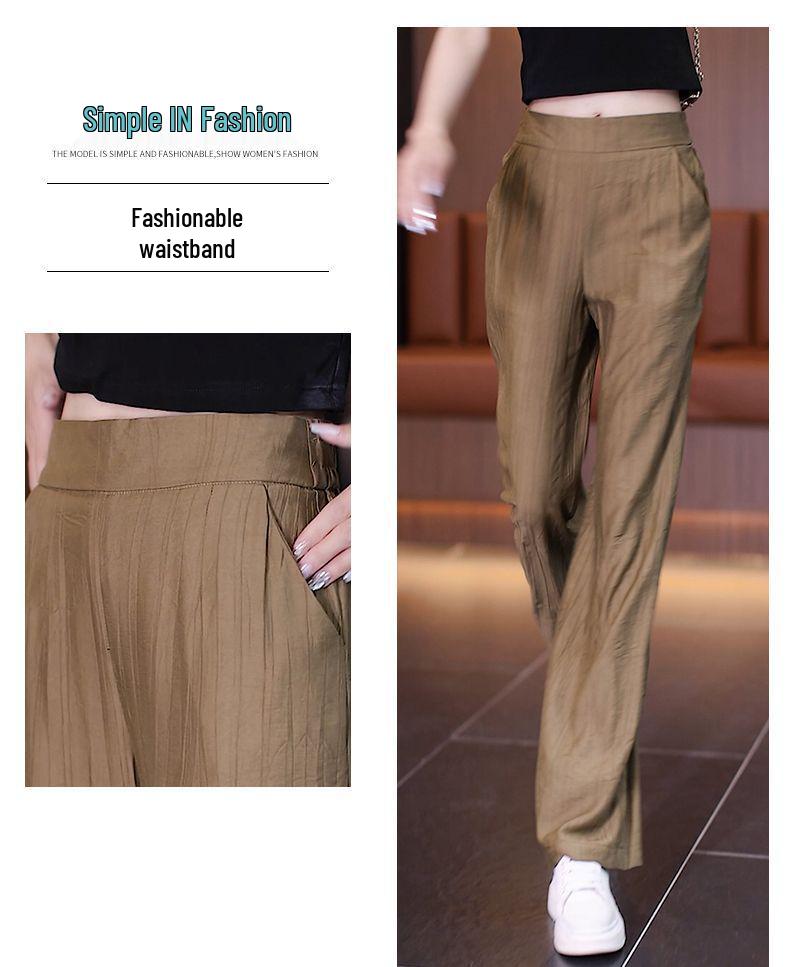 Women's 2024 High Waist Ice Silk Wide Leg Summer Pants - Thin, Loose Fit, Straight Leg, Draping Casual Style.