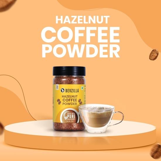 Bevzilla 75g Hazelnut Flavored Coffee Powder Jar | Premium Arabica Coffee | Ideal for Espresso, Latte & Cappuccino | Hot & Cold Coffee Brews