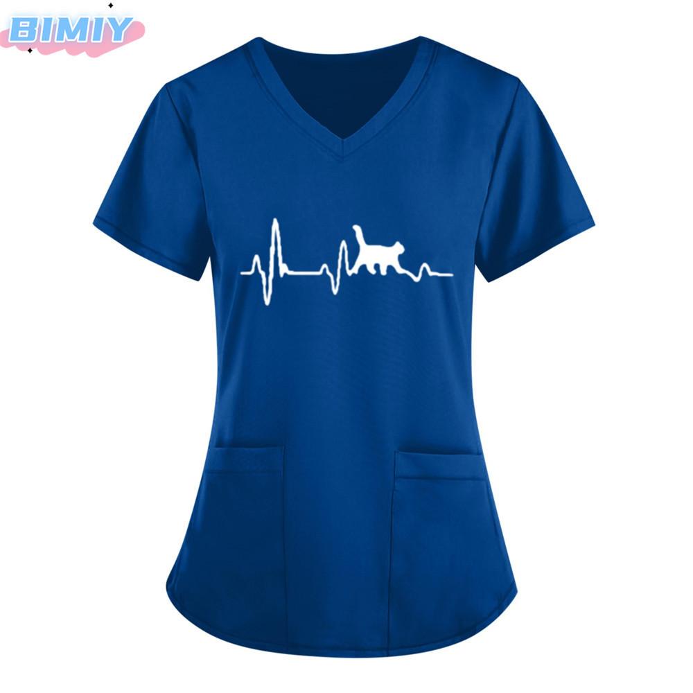 Damen T-Shirt V-Ausschnitt Krankenpflegeuniform Einfarbiges Muster Freizeit T-Shirt