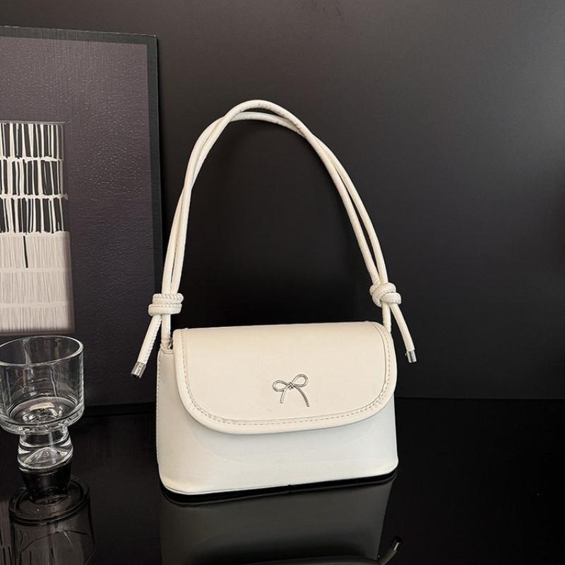 

Underarm Bag Solid Color Butterfly Knot Pu Single Shoulder Bag Simple Fashion Style Shoulder Bag For Women Small Square Bag білий
