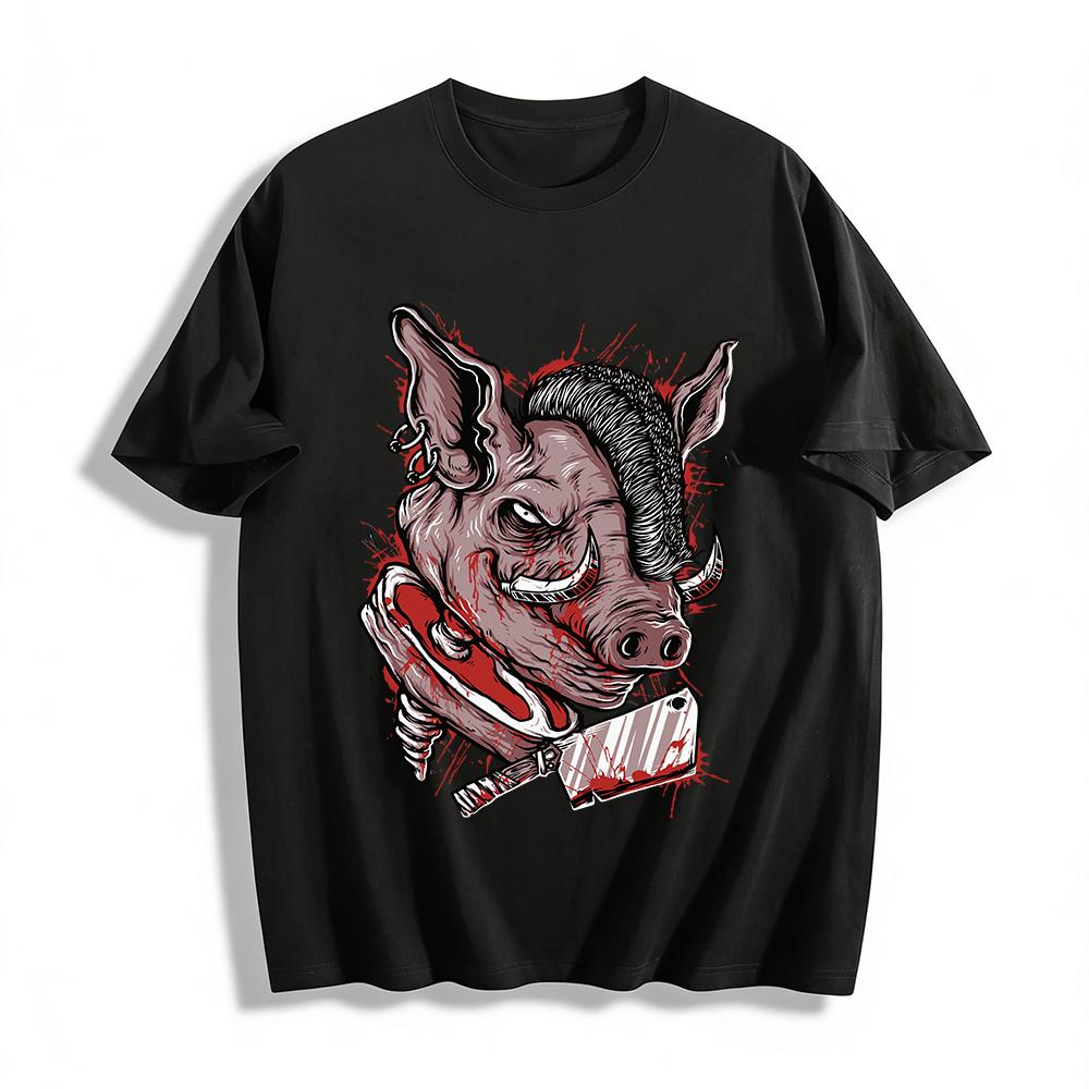 

Aggressive Boar Print T-Shirt Edgy Niche Design Streetwear Top Pure cotton T-shirt 6XL
