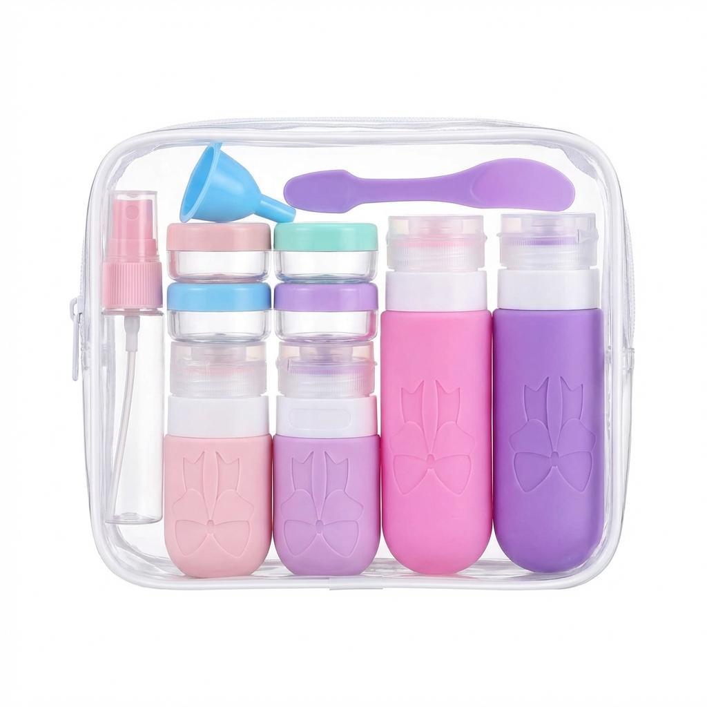 Silicone Travel Bottles Set 17Pcs Portable Reusable Refillable Bottles Shampoo Shower Gel Lotion Leakproof Containers