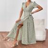 Skinny Waist Long Dress Printed Dress Autumn Independent Station European and American Women's Clothing