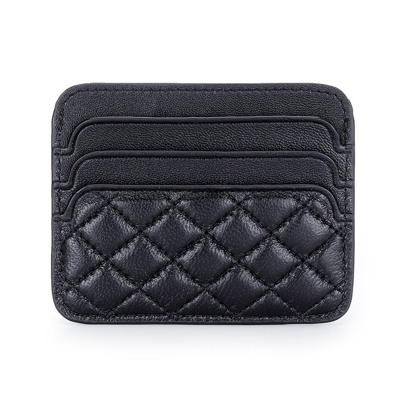 Small Card Bag Women's Sheepskin Embroidered Diamond-grid ID Candy Color Mini Multi-card Holder Genuine Leather Change Purse