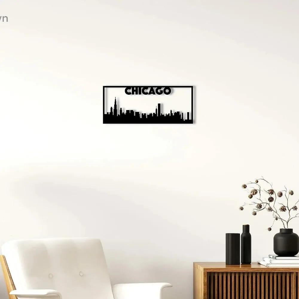 Chicago City Skyline Landscape Beautiful Home Decor Accent Metal Art Wall Sign Home Living Room Interior Decoration Iron Art