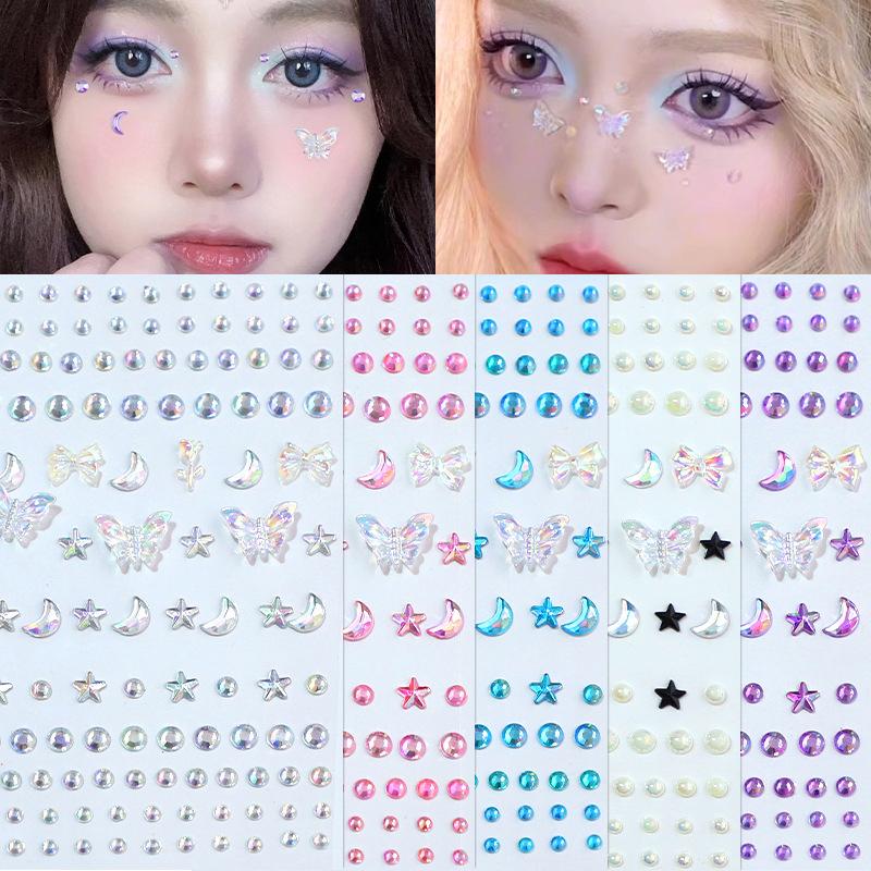 1Pcs Face Diamond Gem Pearl Sticker 3D Colorful Rhinestone Tattoo Eyeshadow Stickers Fo Festival Nail Body Makeup Bling Decor