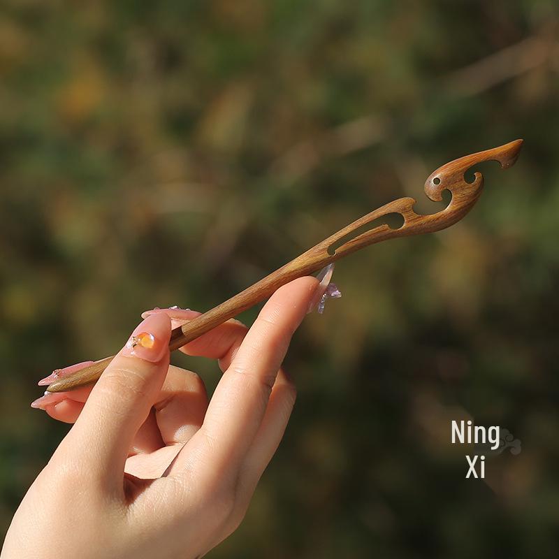 High-End Natural Ebony Wood Hairpin - Extended Chinese Ancient Style Black Hair Bun Accessory