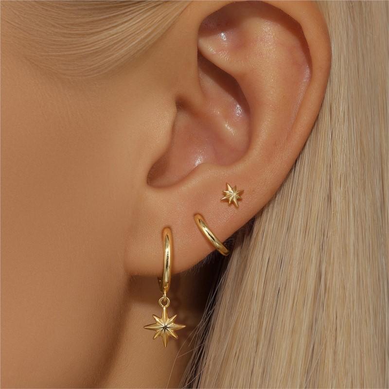 3pcs/set Elegant Round Star Pendant Earring Set for Women Unisex Stylish Earrings Daily Wear Party Jewelry Gifts